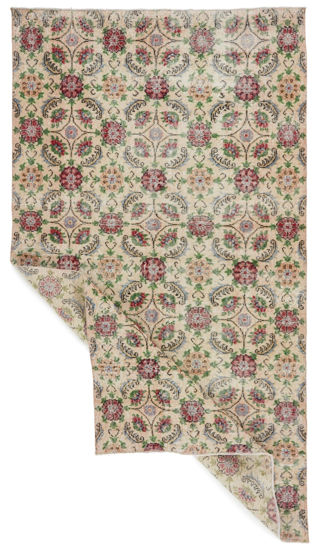 5x9 Beige and Multicolor Turkish Anatolian Rug