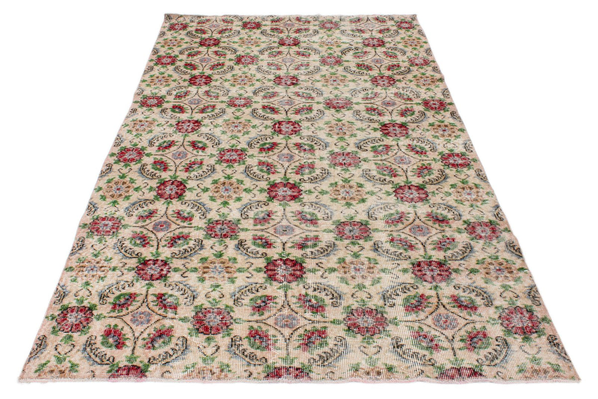 5x9 Beige and Multicolor Turkish Anatolian Rug