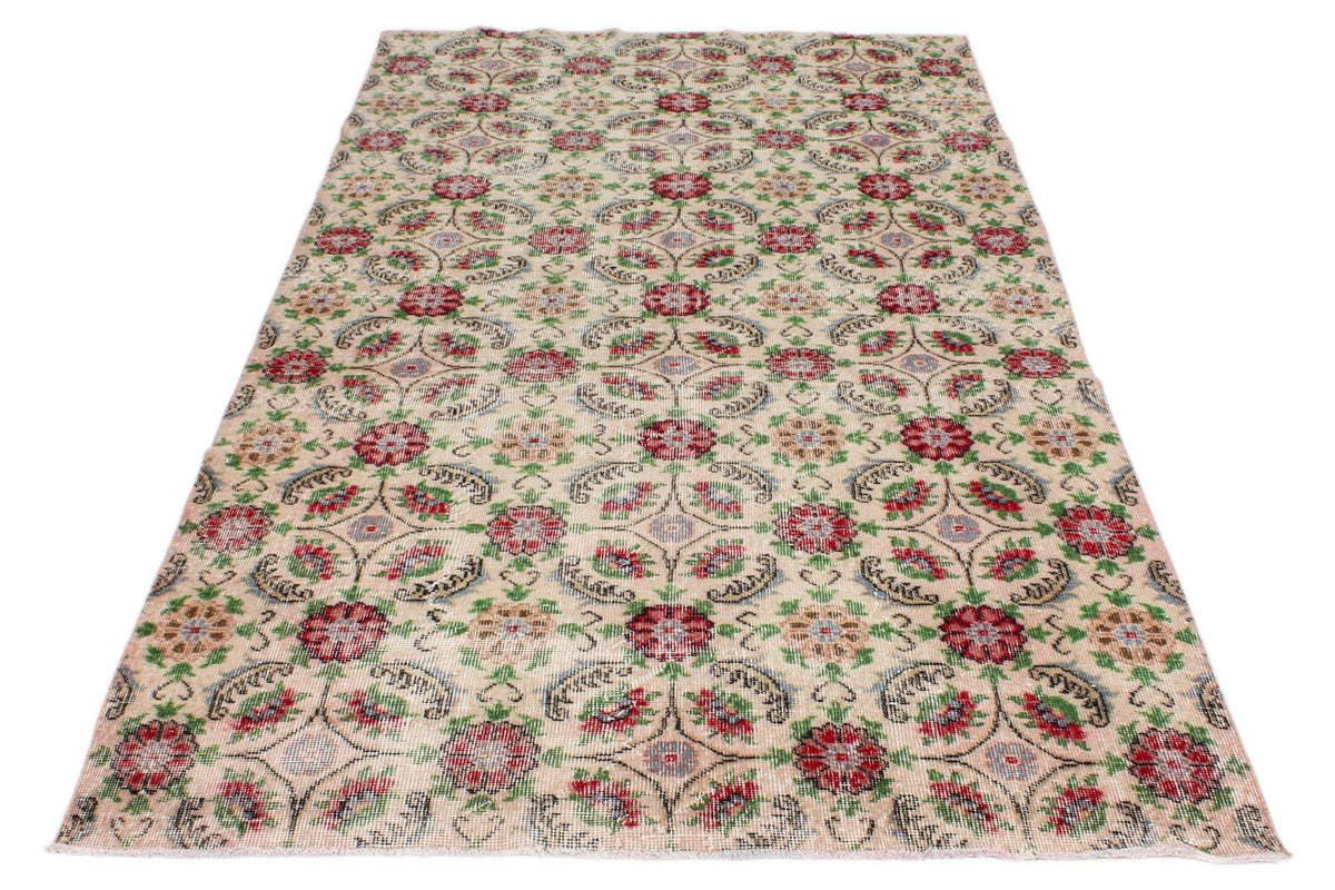 5x9 Beige and Multicolor Turkish Anatolian Rug