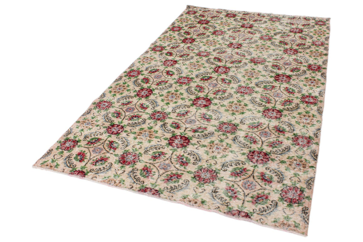 5x9 Beige and Multicolor Turkish Anatolian Rug