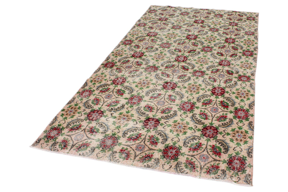 5x9 Beige and Multicolor Turkish Anatolian Rug