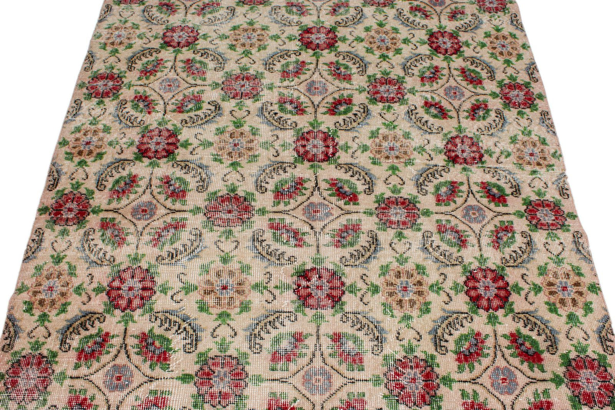 5x9 Beige and Multicolor Turkish Anatolian Rug