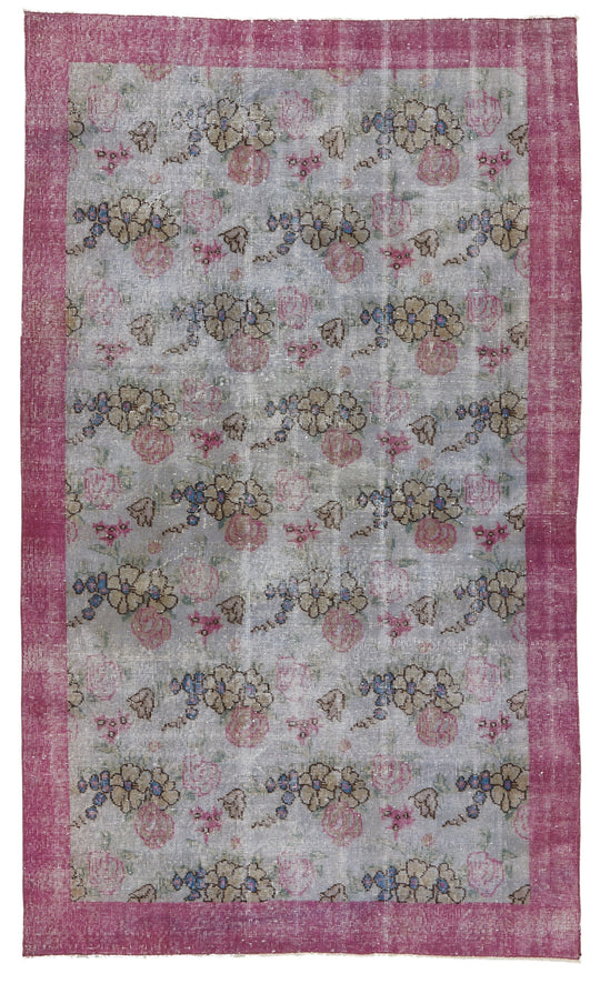 5x8 Gray and Purple Turkish Overdyed Rug