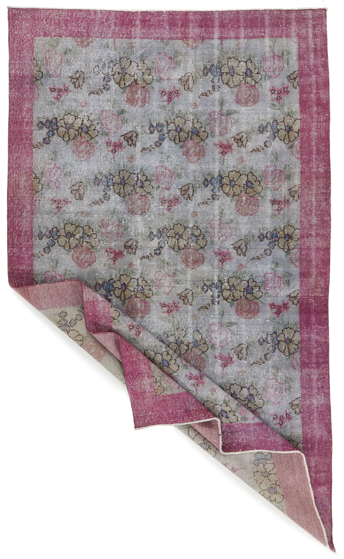 5x8 Gray and Purple Turkish Overdyed Rug