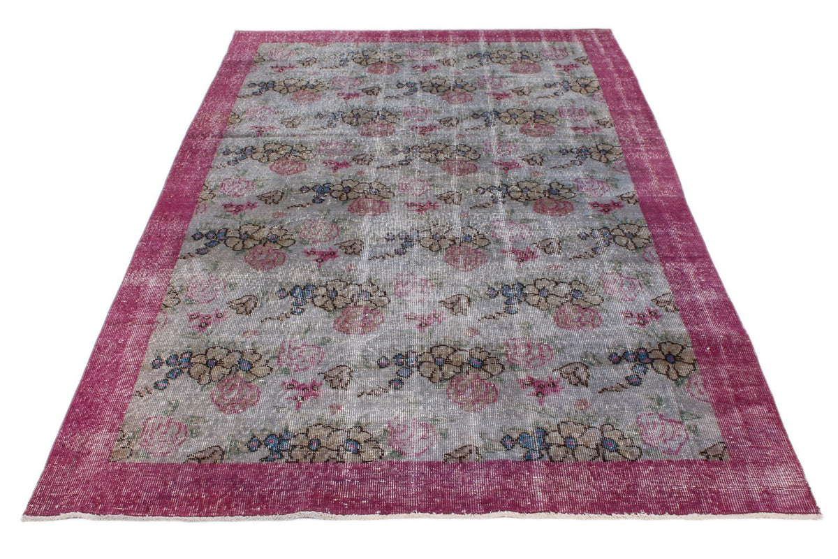 5x8 Gray and Purple Turkish Overdyed Rug