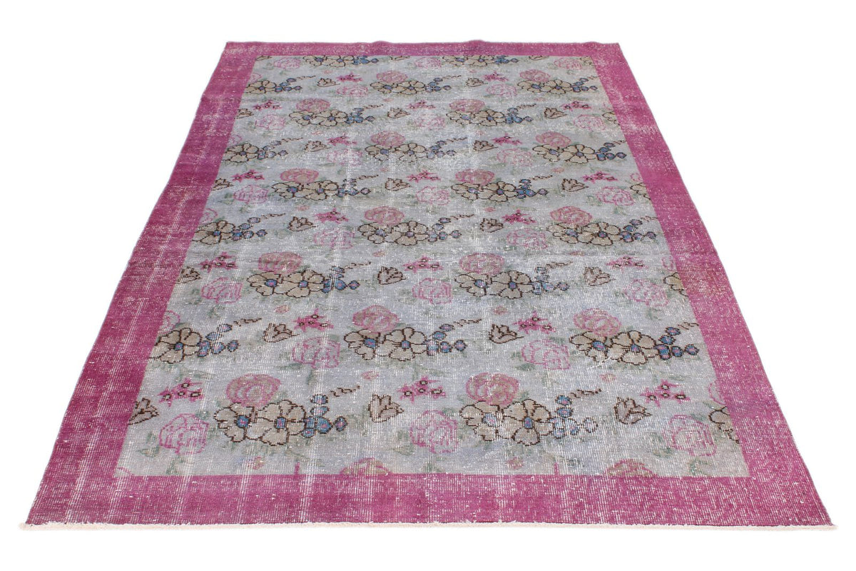 5x8 Gray and Purple Turkish Overdyed Rug