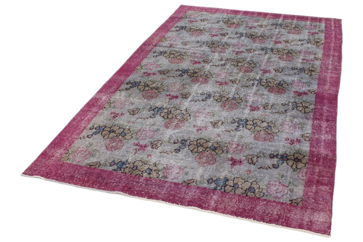 5x8 Gray and Purple Turkish Overdyed Rug