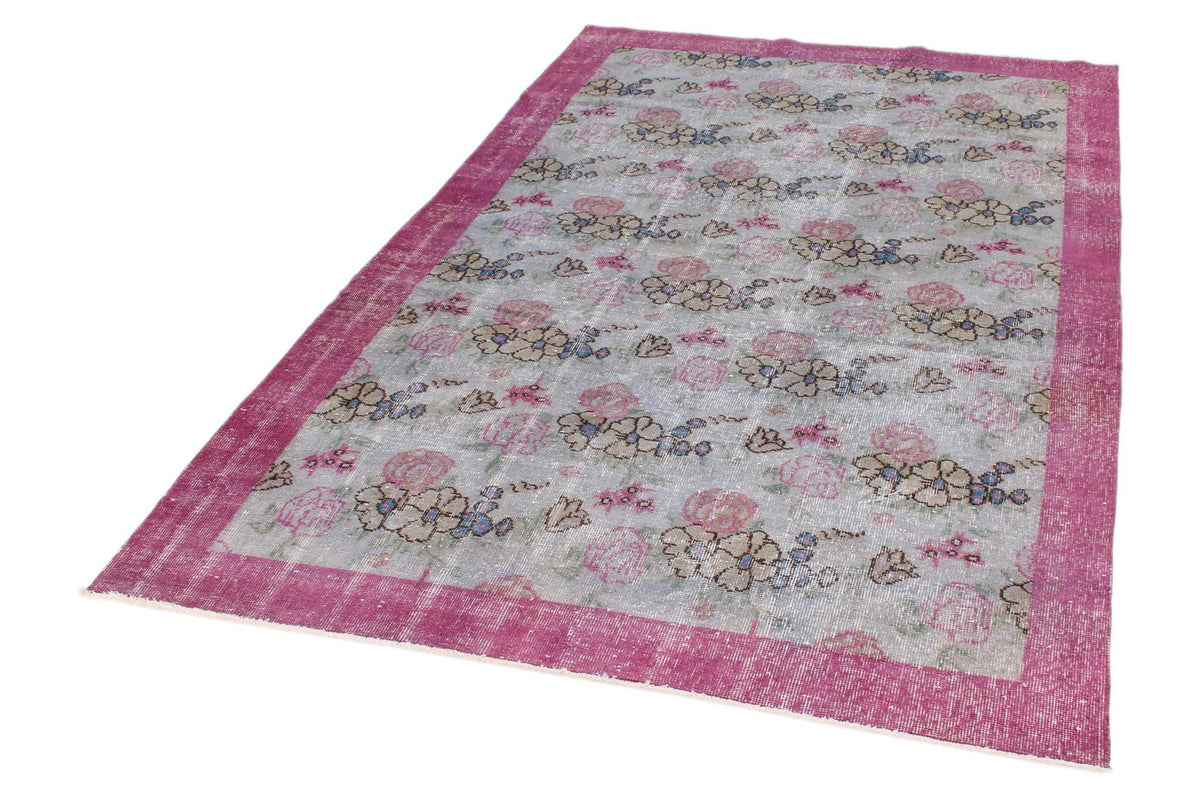 5x8 Gray and Purple Turkish Overdyed Rug