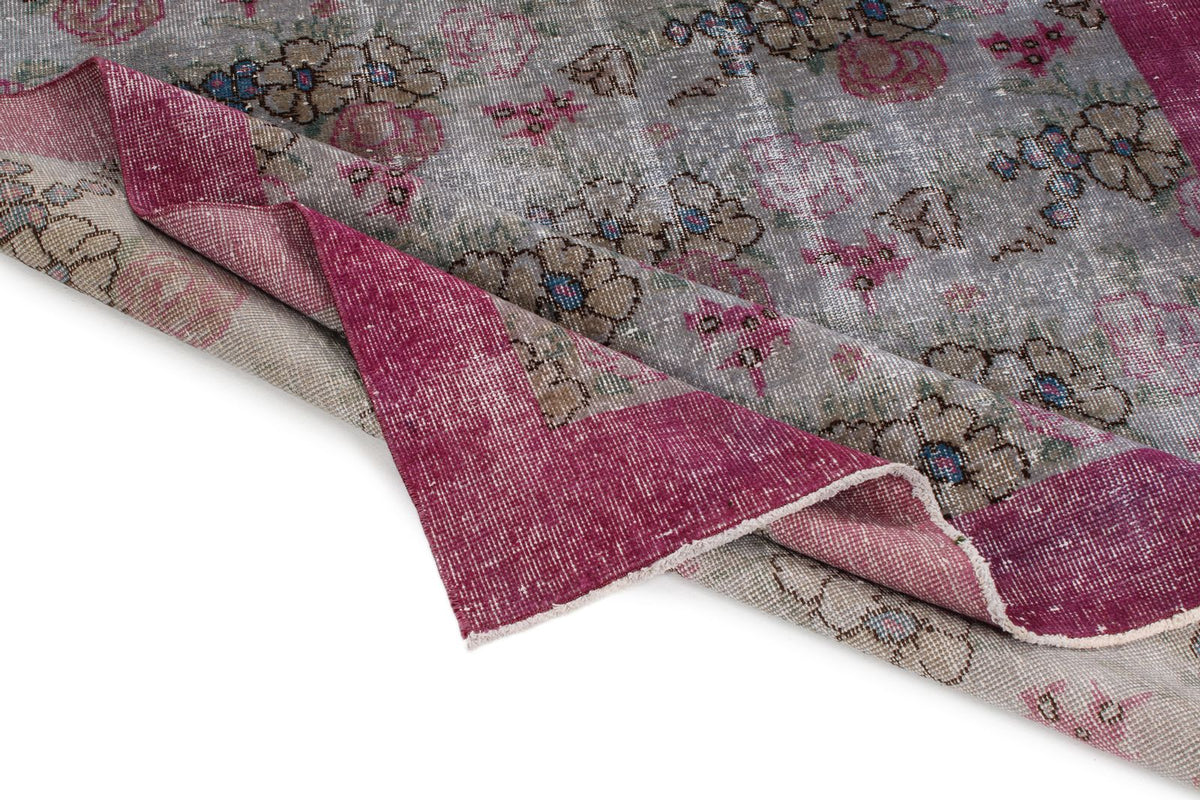 5x8 Gray and Purple Turkish Overdyed Rug