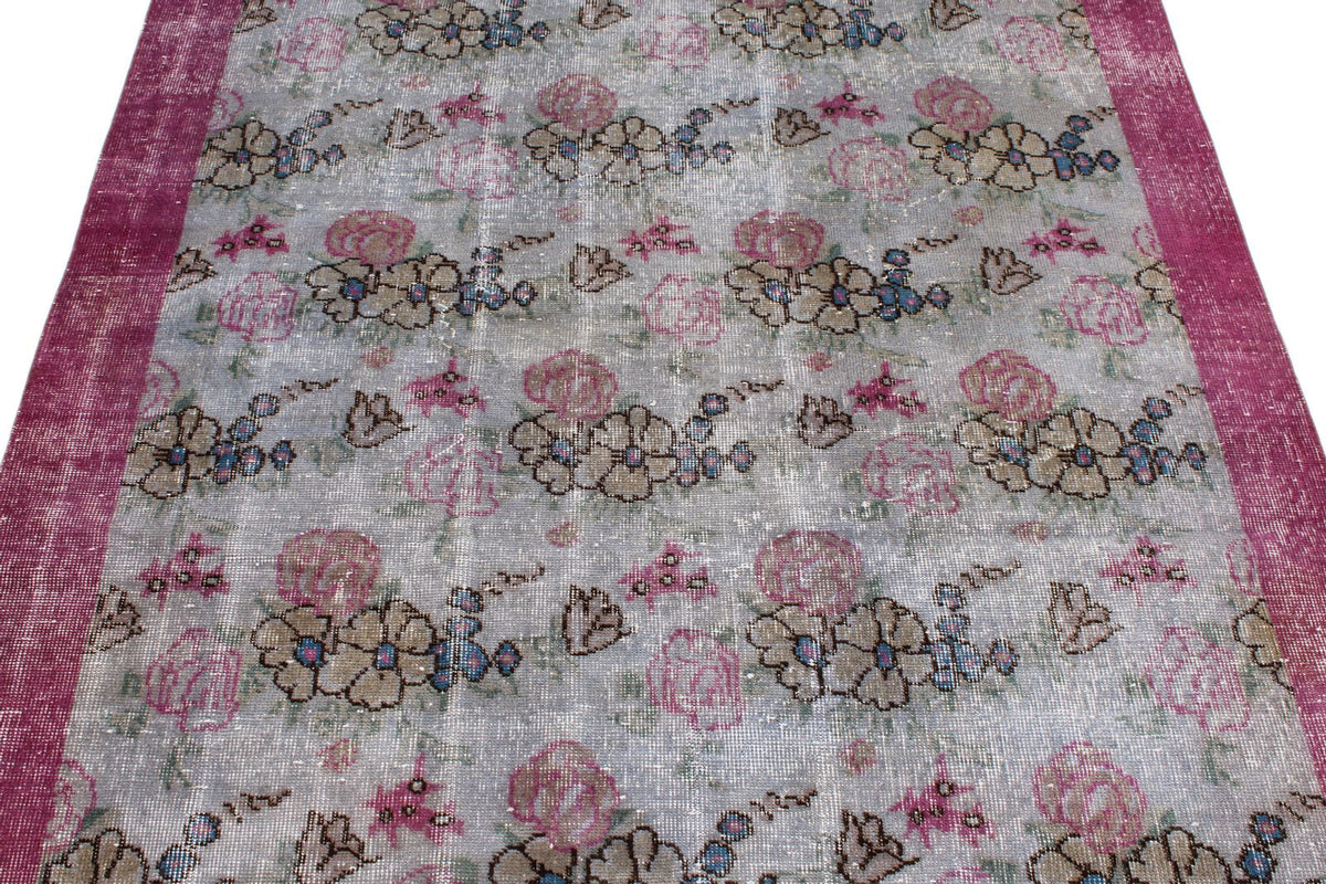 5x8 Gray and Purple Turkish Overdyed Rug