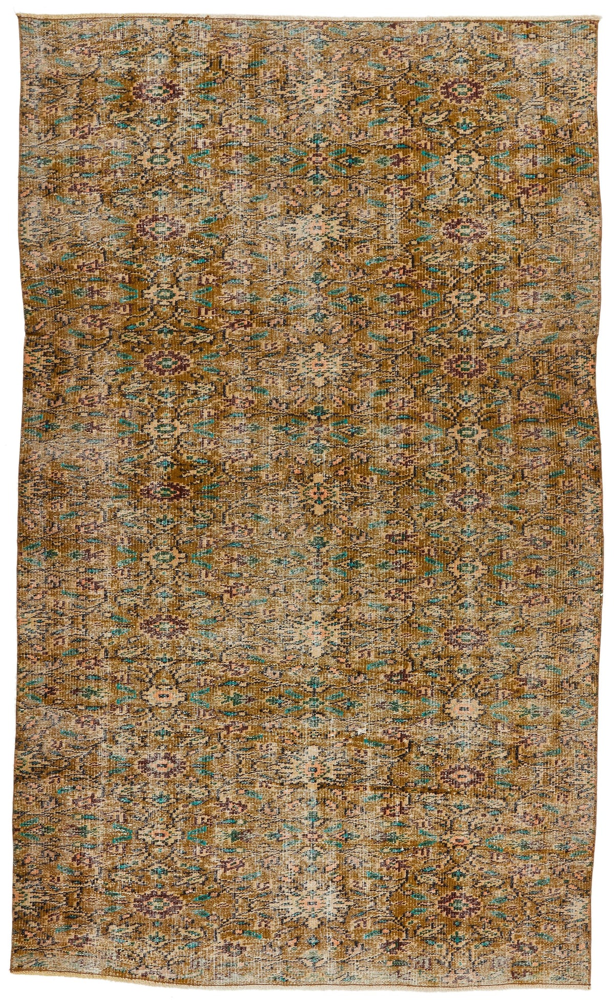 5x8 Olıve Green and Multicolor Turkish Anatolian Rug