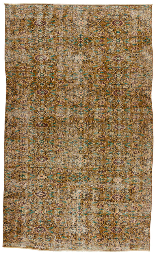 5x8 Olıve Green and Multicolor Turkish Anatolian Rug
