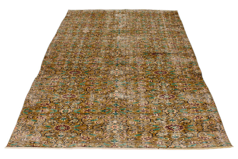 5x8 Olıve Green and Multicolor Turkish Anatolian Rug