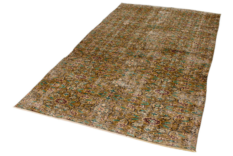 5x8 Olıve Green and Multicolor Turkish Anatolian Rug