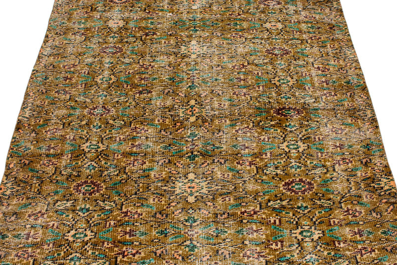 5x8 Olıve Green and Multicolor Turkish Anatolian Rug