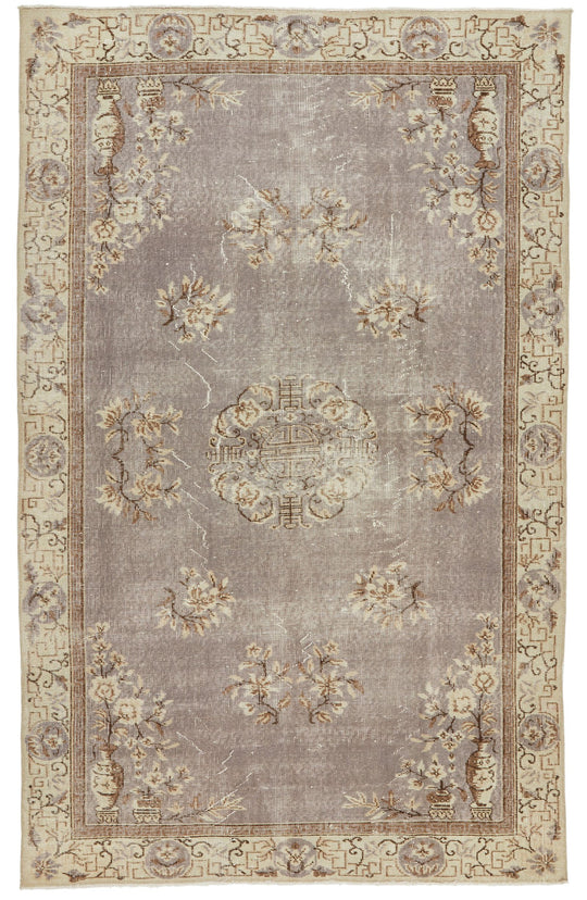 5x8 Gray and Ivory Turkish Overdyed Rug
