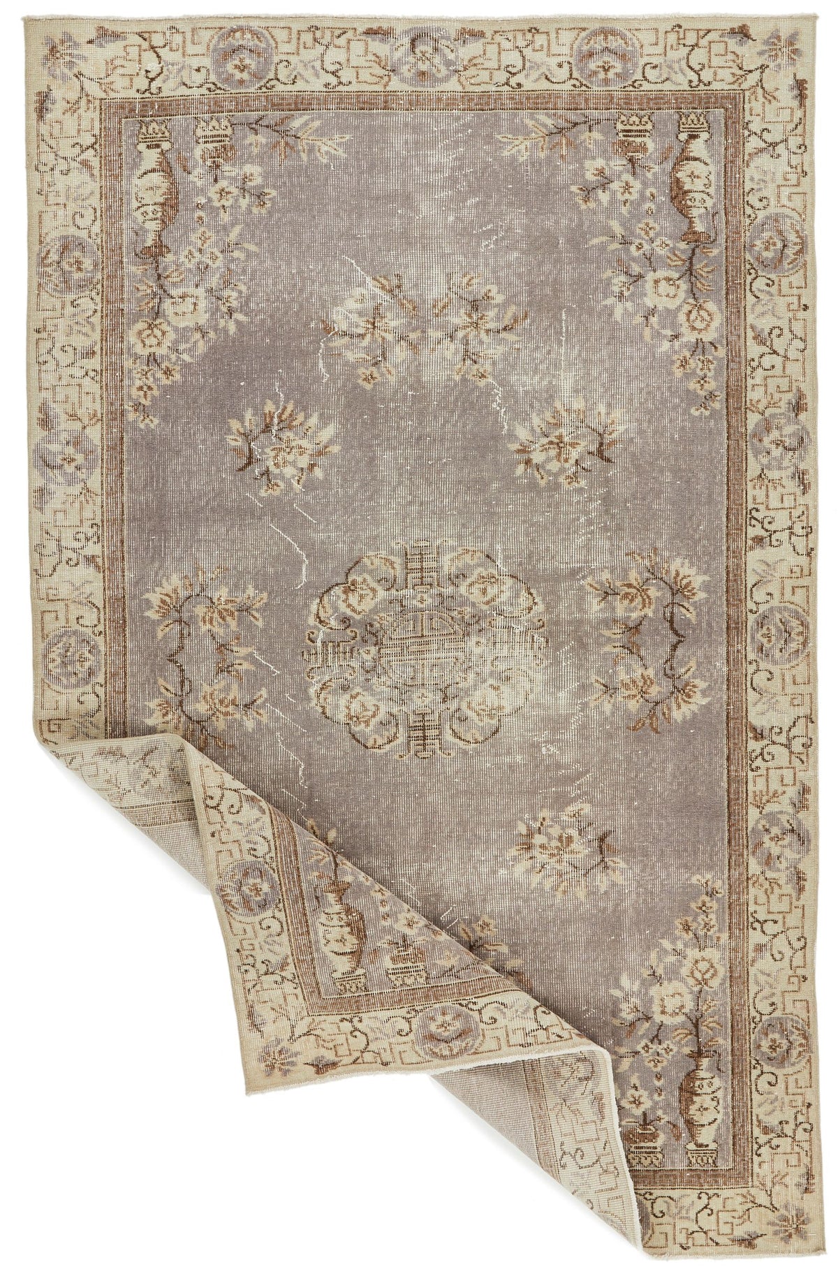 5x8 Gray and Ivory Turkish Overdyed Rug