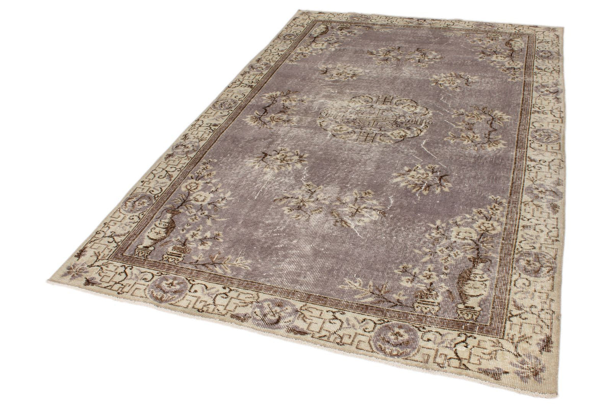 5x8 Gray and Ivory Turkish Overdyed Rug