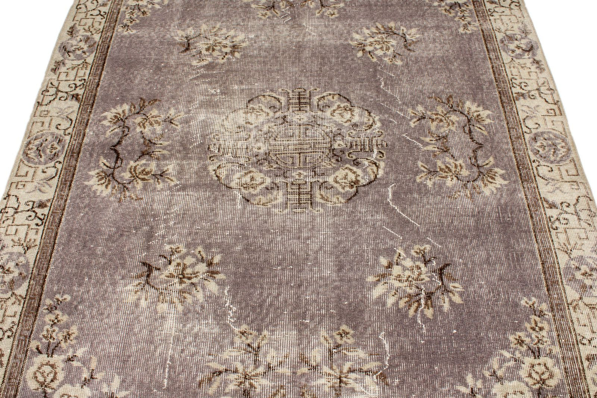 5x8 Gray and Ivory Turkish Overdyed Rug