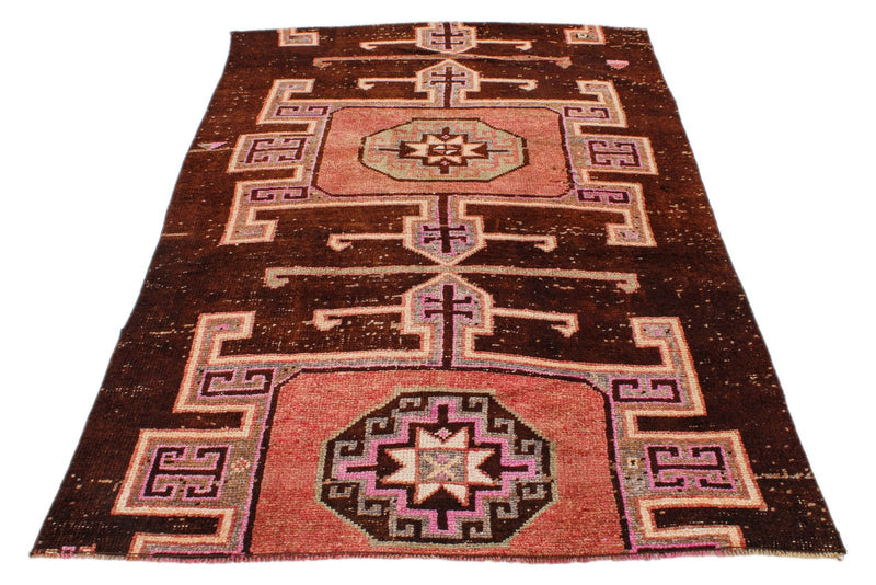 4x7 Brown and Multicolor Turkish Patchwork Rug