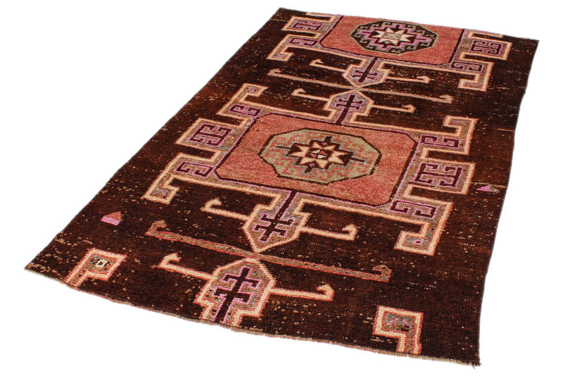 4x7 Brown and Multicolor Turkish Patchwork Rug