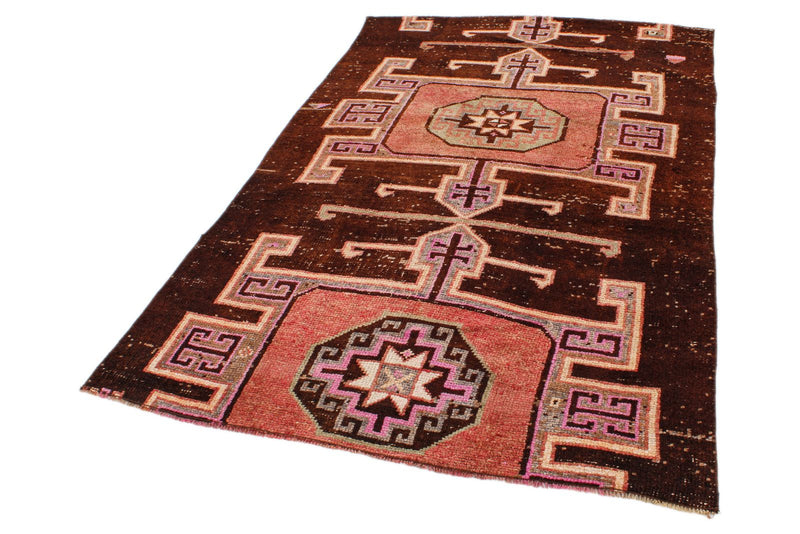 4x7 Brown and Multicolor Turkish Patchwork Rug