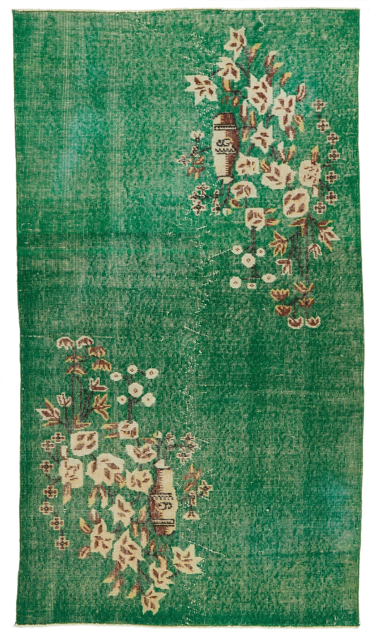 4x7 Green and Ivory Turkish Overdyed Rug
