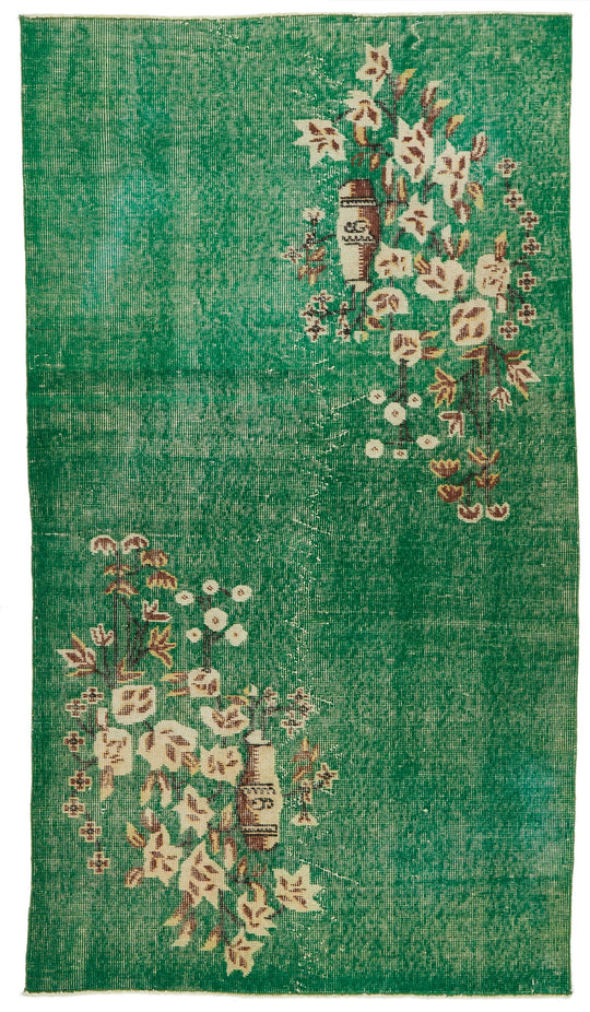 4x7 Green and Ivory Turkish Overdyed Rug