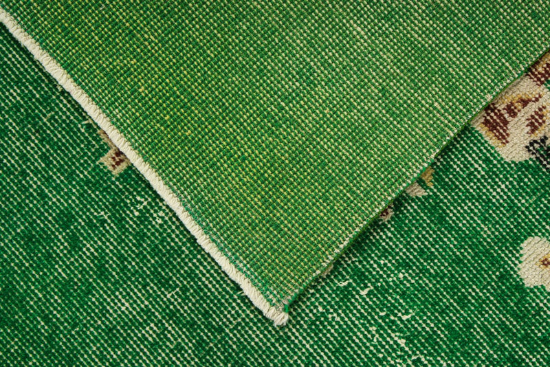 4x7 Green and Ivory Turkish Overdyed Rug