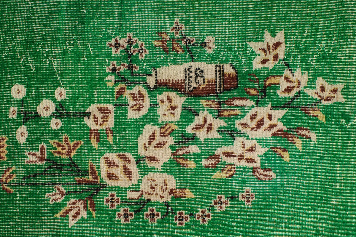 4x7 Green and Ivory Turkish Overdyed Rug