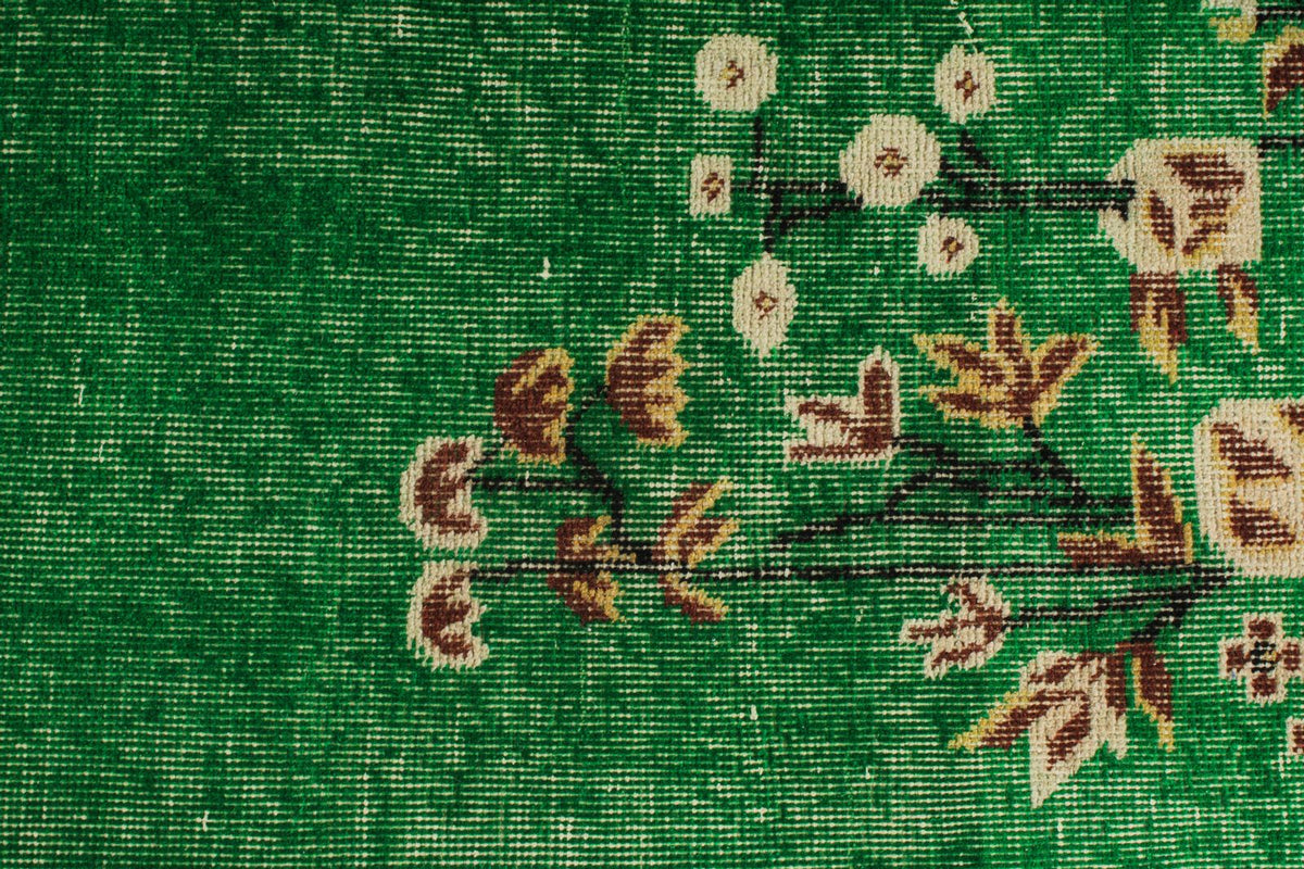 4x7 Green and Ivory Turkish Overdyed Rug