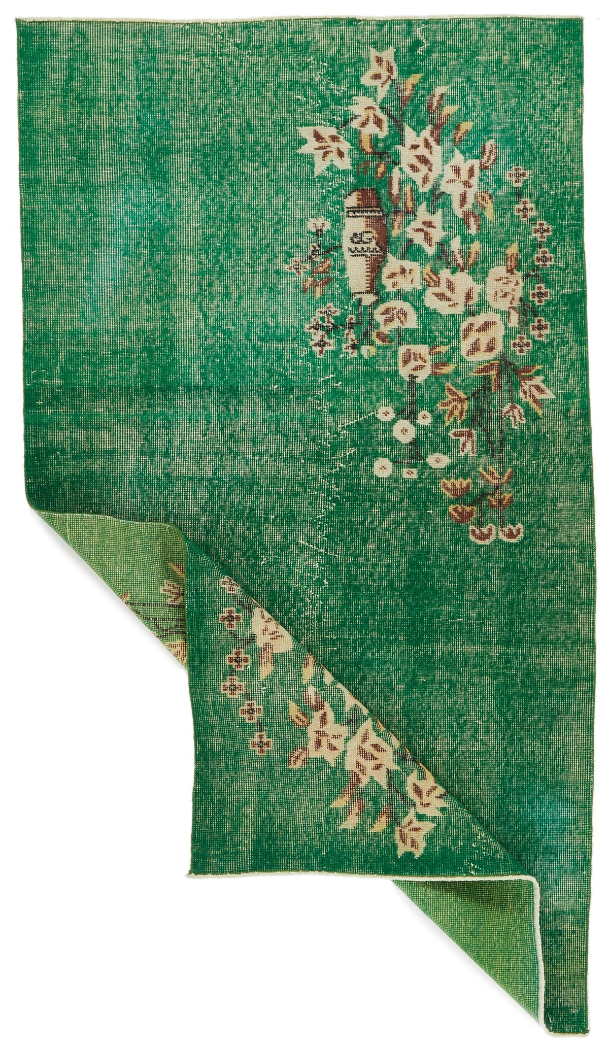 4x7 Green and Ivory Turkish Overdyed Rug