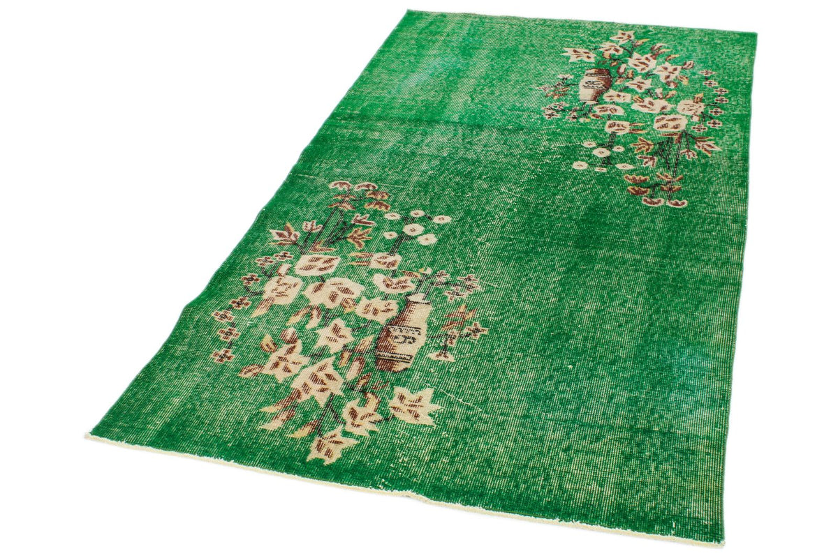 4x7 Green and Ivory Turkish Overdyed Rug