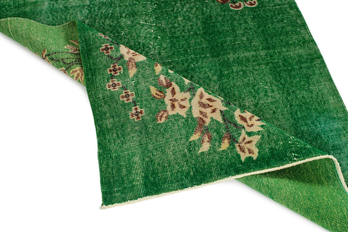 4x7 Green and Ivory Turkish Overdyed Rug