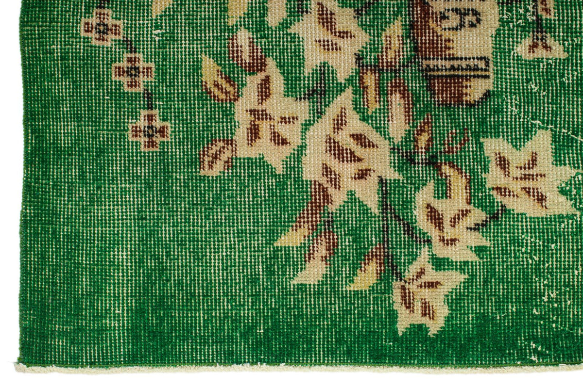 4x7 Green and Ivory Turkish Overdyed Rug