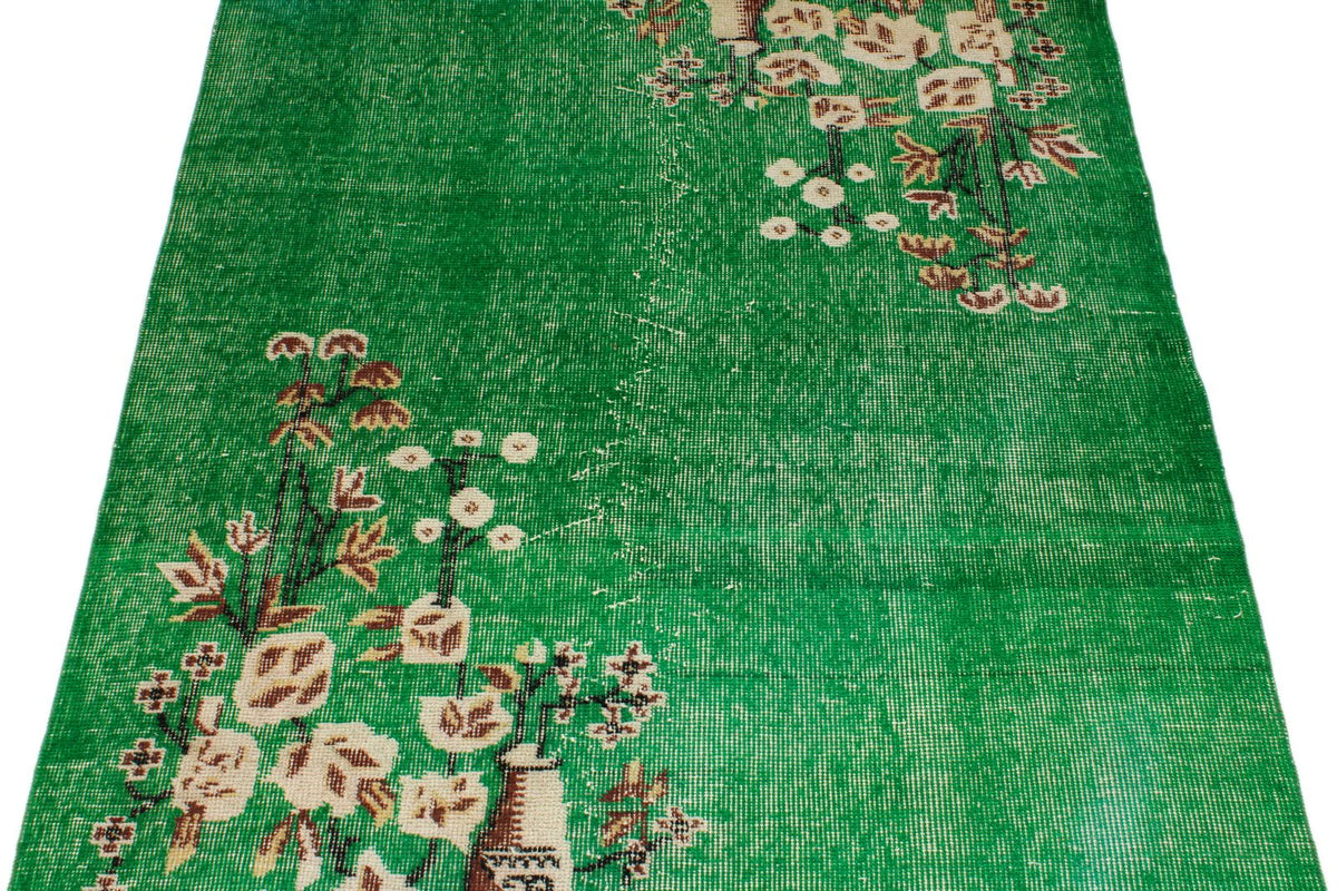 4x7 Green and Ivory Turkish Overdyed Rug