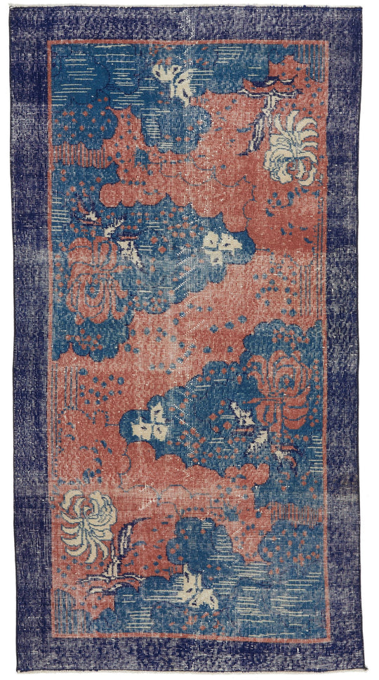 4x7 Rust and Navy Turkish Overdyed Rug