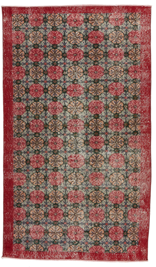 4x7 Multicolor and Red Turkish Anatolian Rug