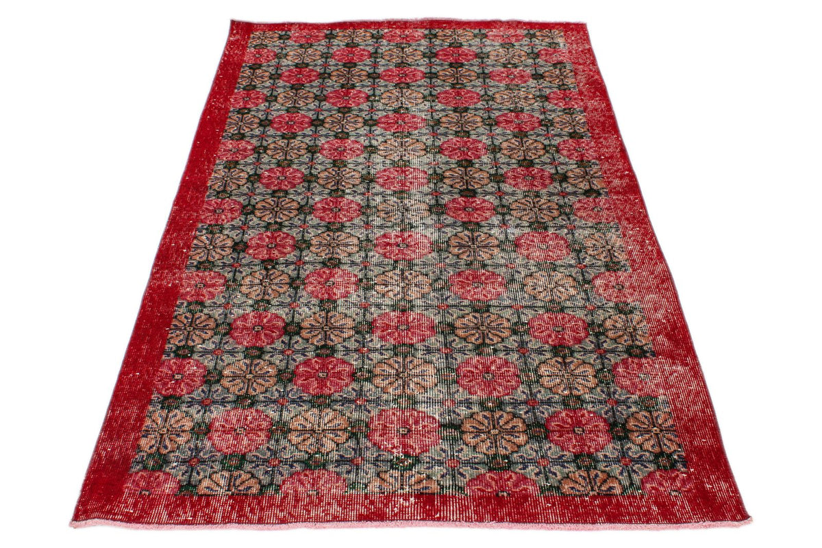 4x7 Multicolor and Red Turkish Anatolian Rug