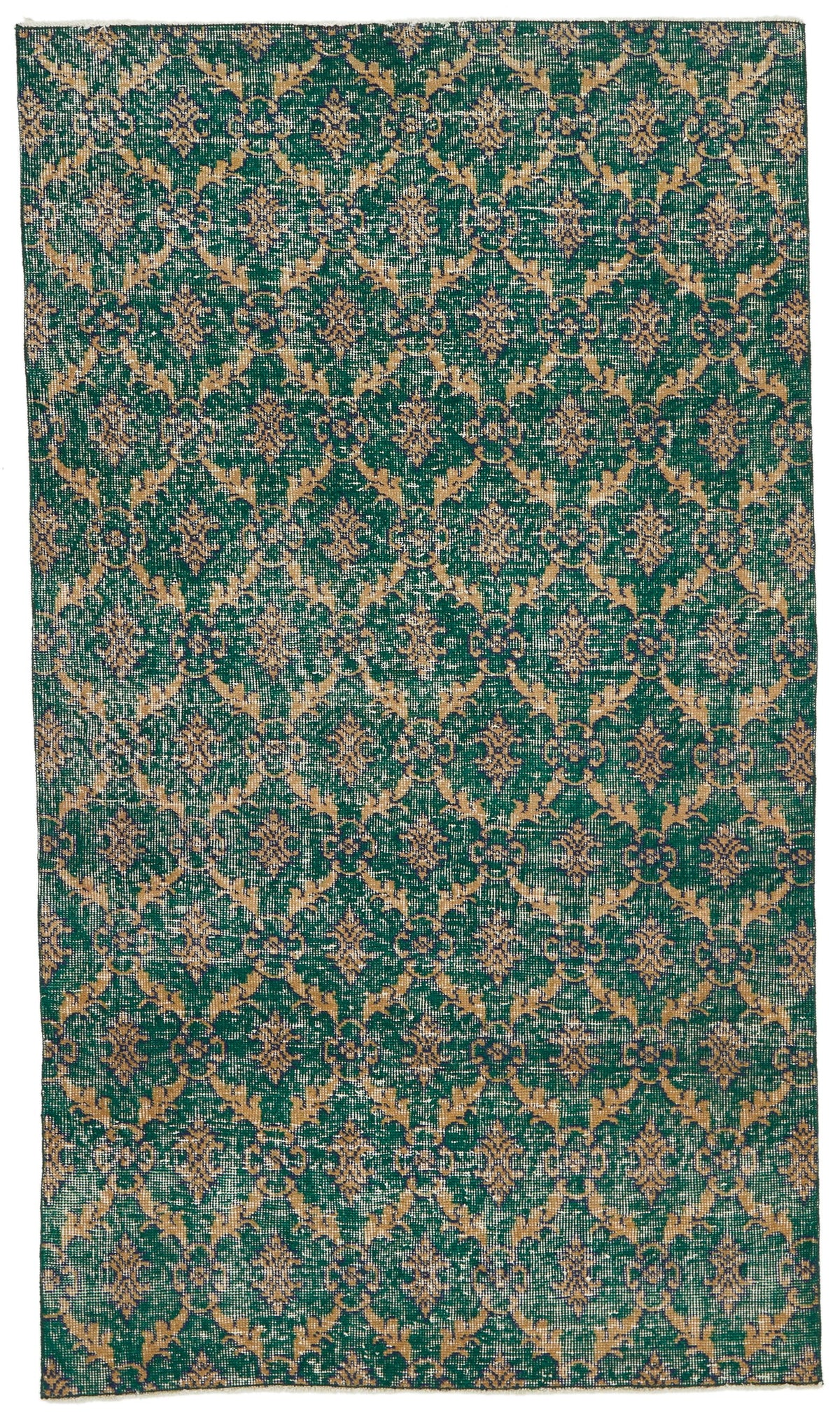 4x7 Green and Multicolor Turkish Anatolian Rug