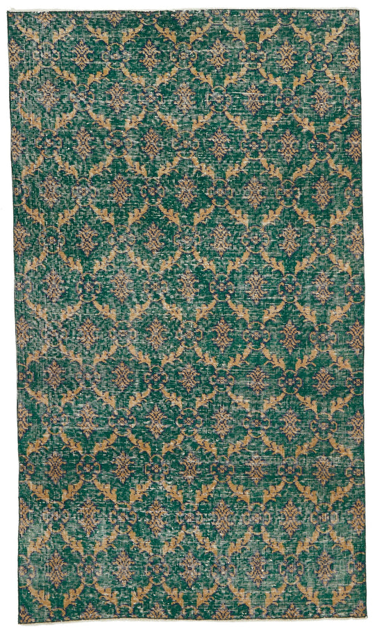 4x7 Green and Multicolor Turkish Anatolian Rug