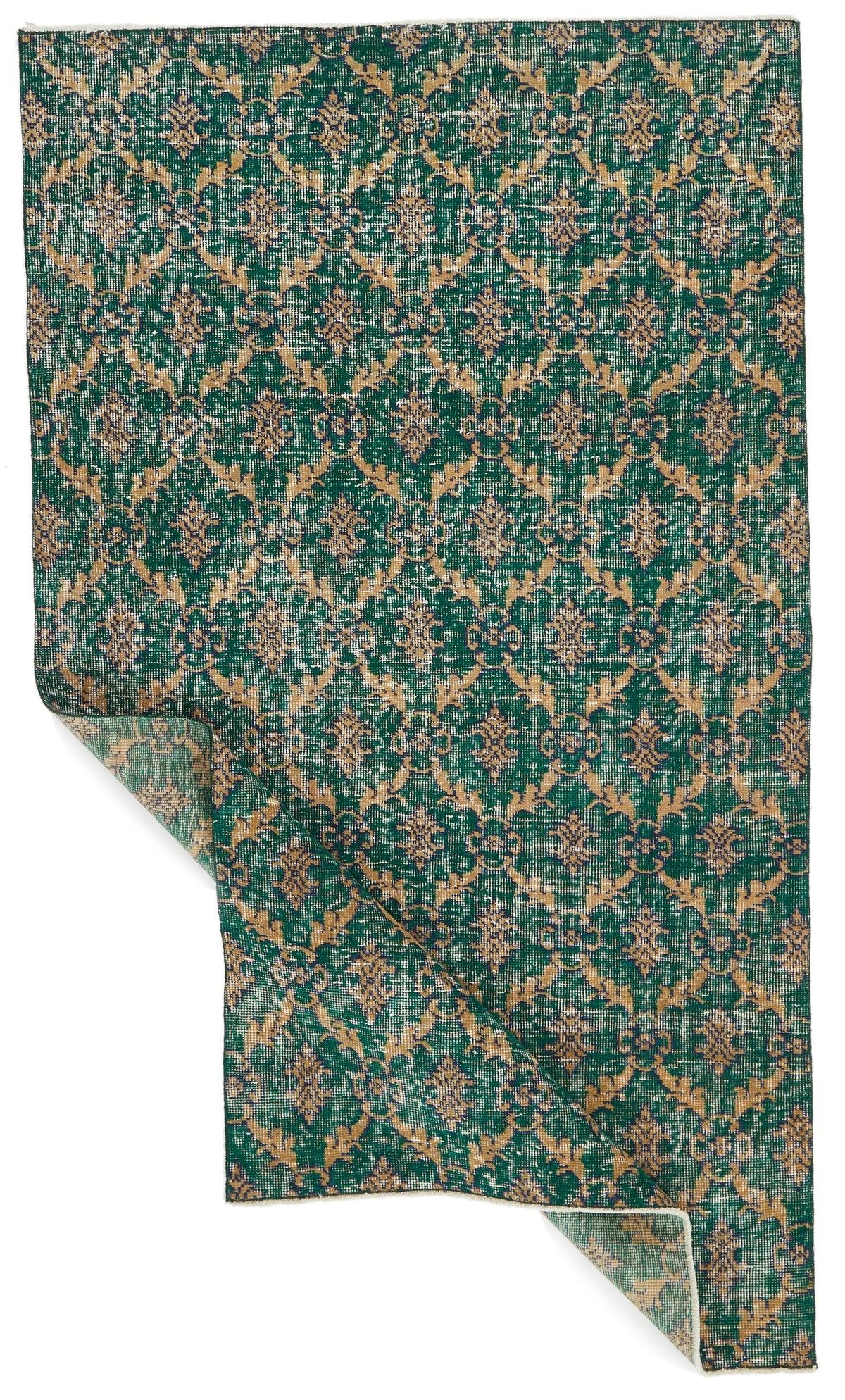 4x7 Green and Multicolor Turkish Anatolian Rug