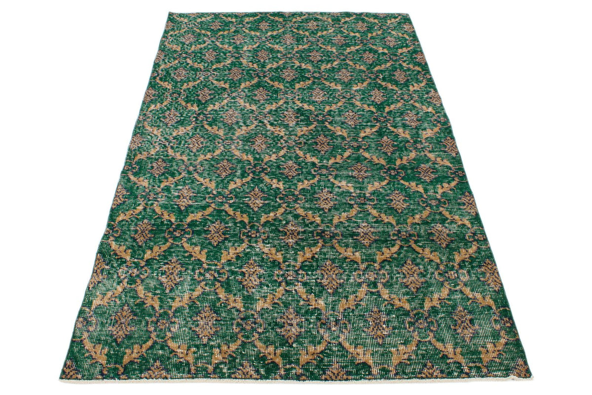 4x7 Green and Multicolor Turkish Anatolian Rug