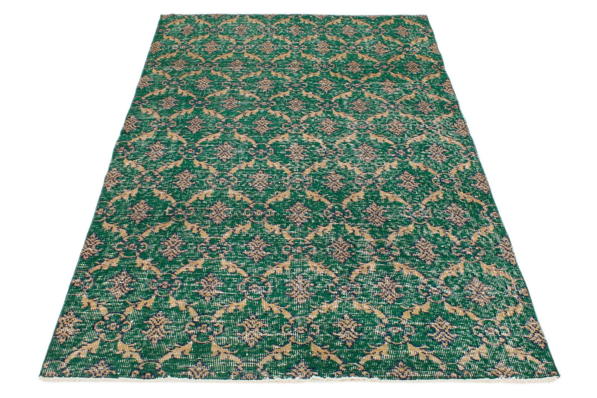 4x7 Green and Multicolor Turkish Anatolian Rug