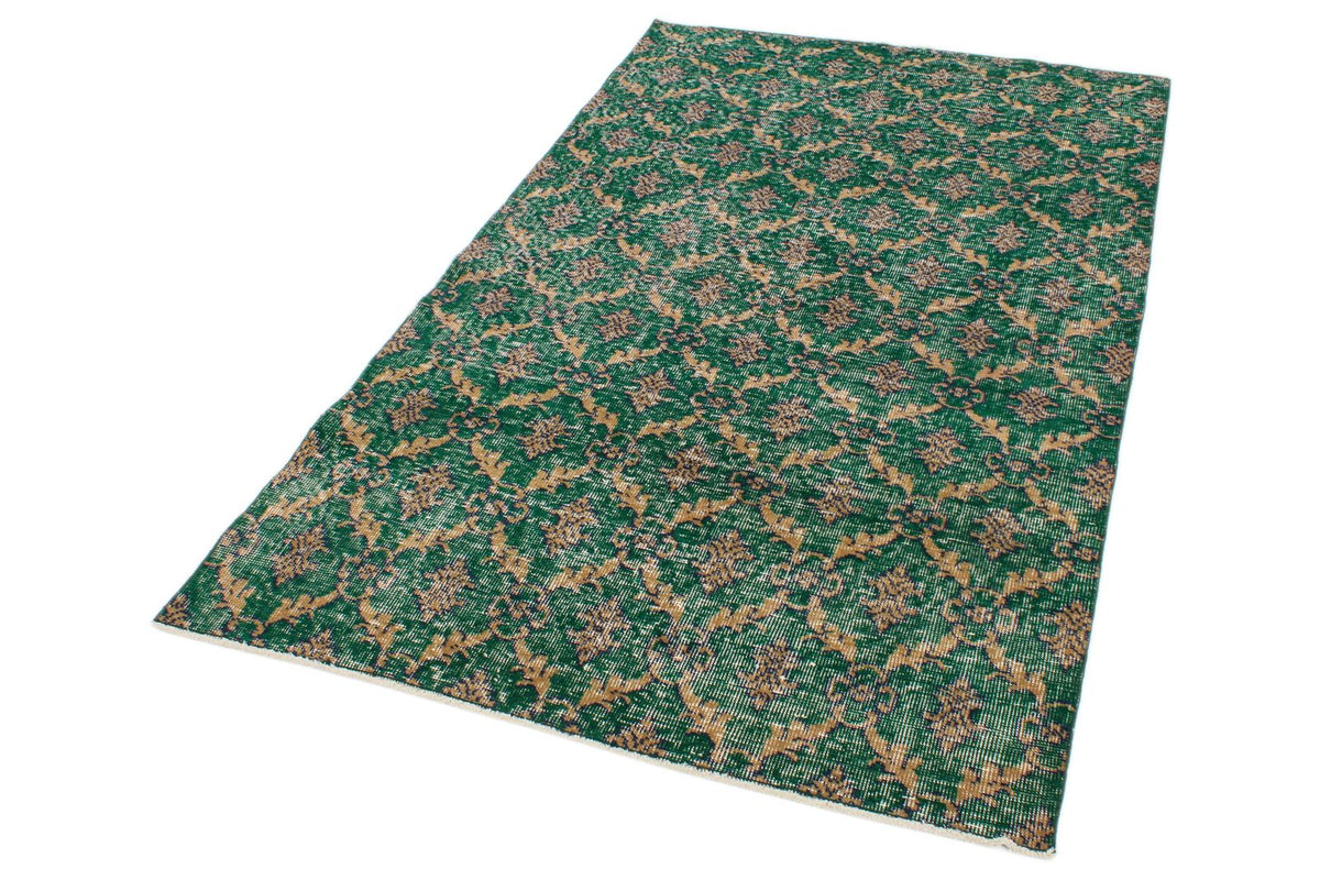 4x7 Green and Multicolor Turkish Anatolian Rug