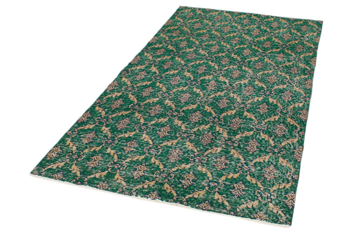 4x7 Green and Multicolor Turkish Anatolian Rug