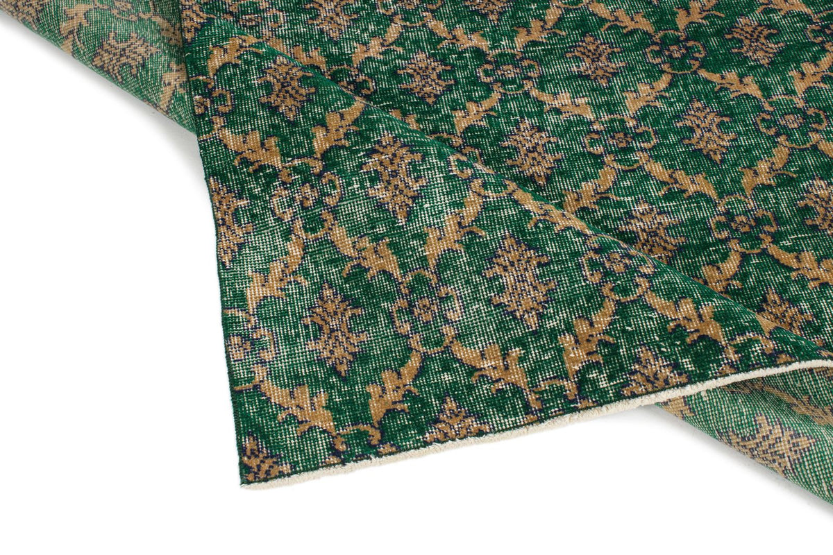 4x7 Green and Multicolor Turkish Anatolian Rug