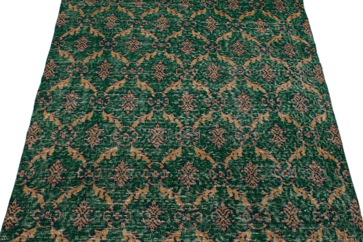4x7 Green and Multicolor Turkish Anatolian Rug