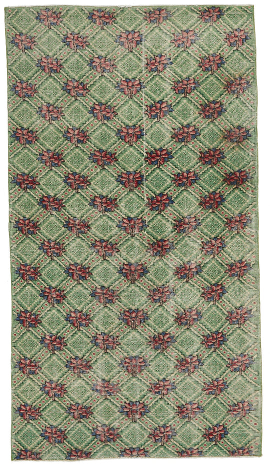 4x7 Green and Magenta Turkish Anatolian Rug