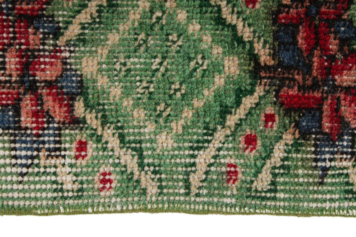 4x7 Green and Magenta Turkish Anatolian Rug
